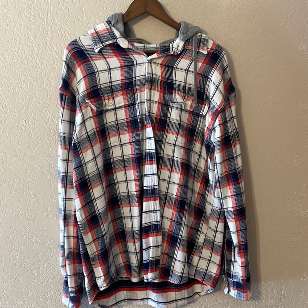 American Eagle Flannel Hoodie Size L Tall